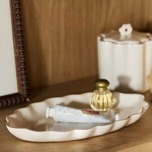 NEW Anthropologie Le Marais Vanity Tray, Cream with Gold Trim